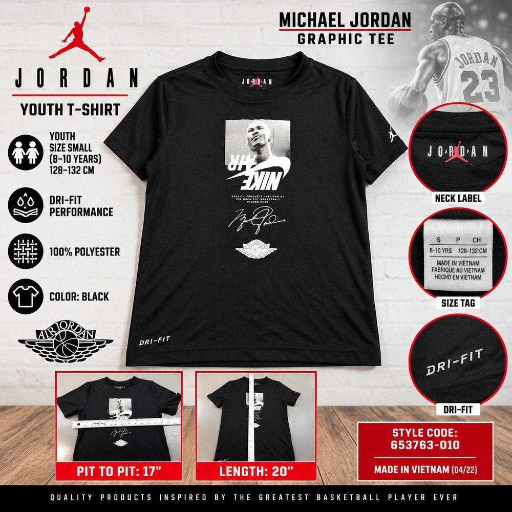 Jordan Michael Jordan Graphic Dri-FIT Youth T-Shirt Black Small 653763-010